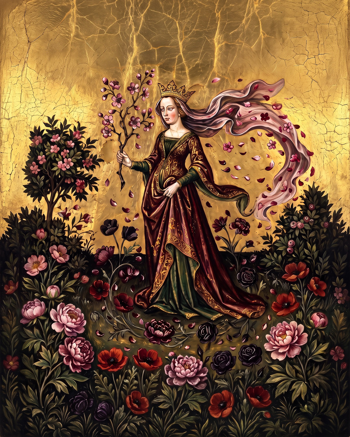 Floral & Botanic – pictură în stil tarot: Împărăteasa