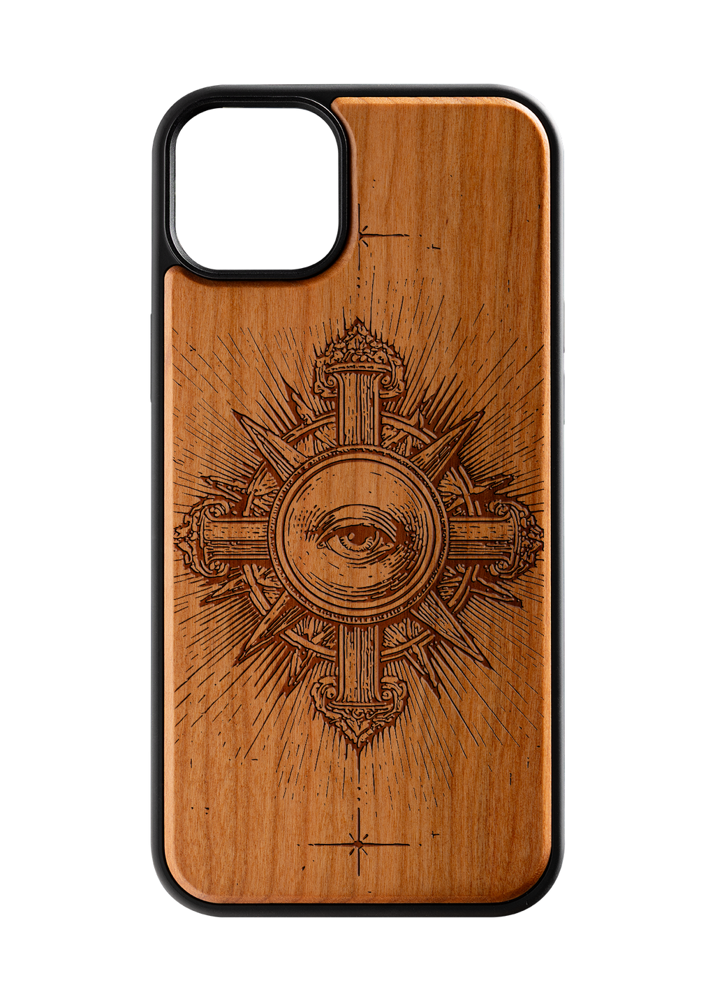 Husă iPhone 14 Plus din lemn gravat, model Aeternum