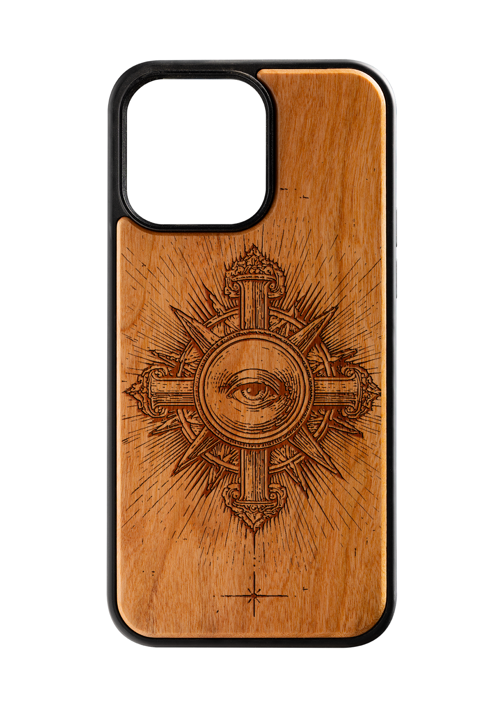 Husă iPhone 14 Pro Max din lemn gravat, model Aeternum