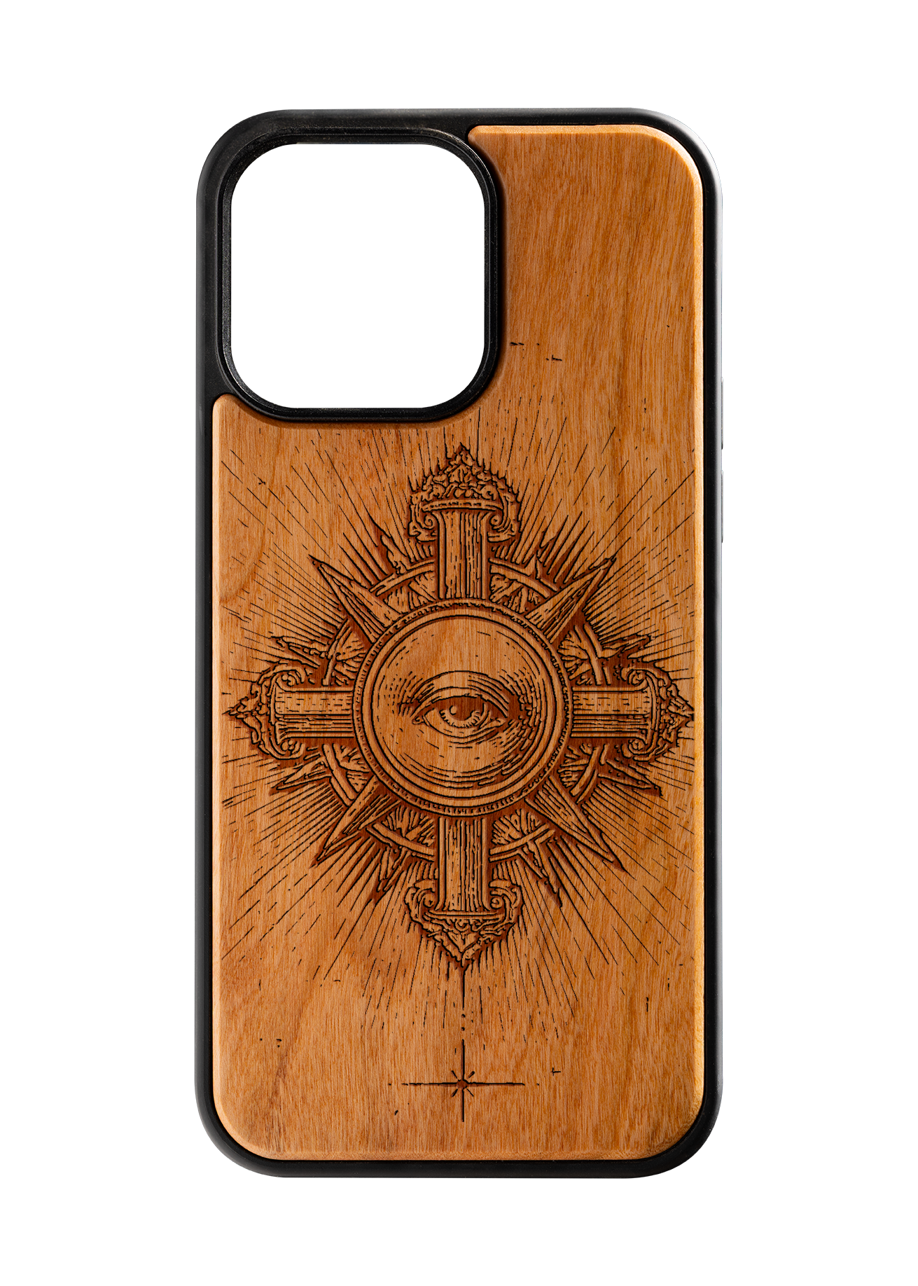 Husă iPhone 14 Pro Max din lemn gravat, model Aeternum