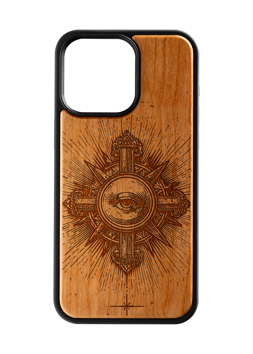 Husă iPhone 15 Pro Max din lemn gravat, model Aeternum