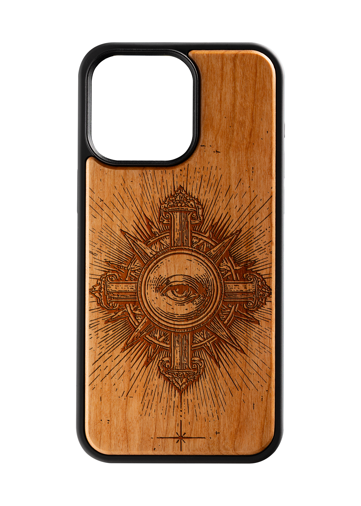 Husă iPhone 15 Pro Max din lemn gravat, model Aeternum