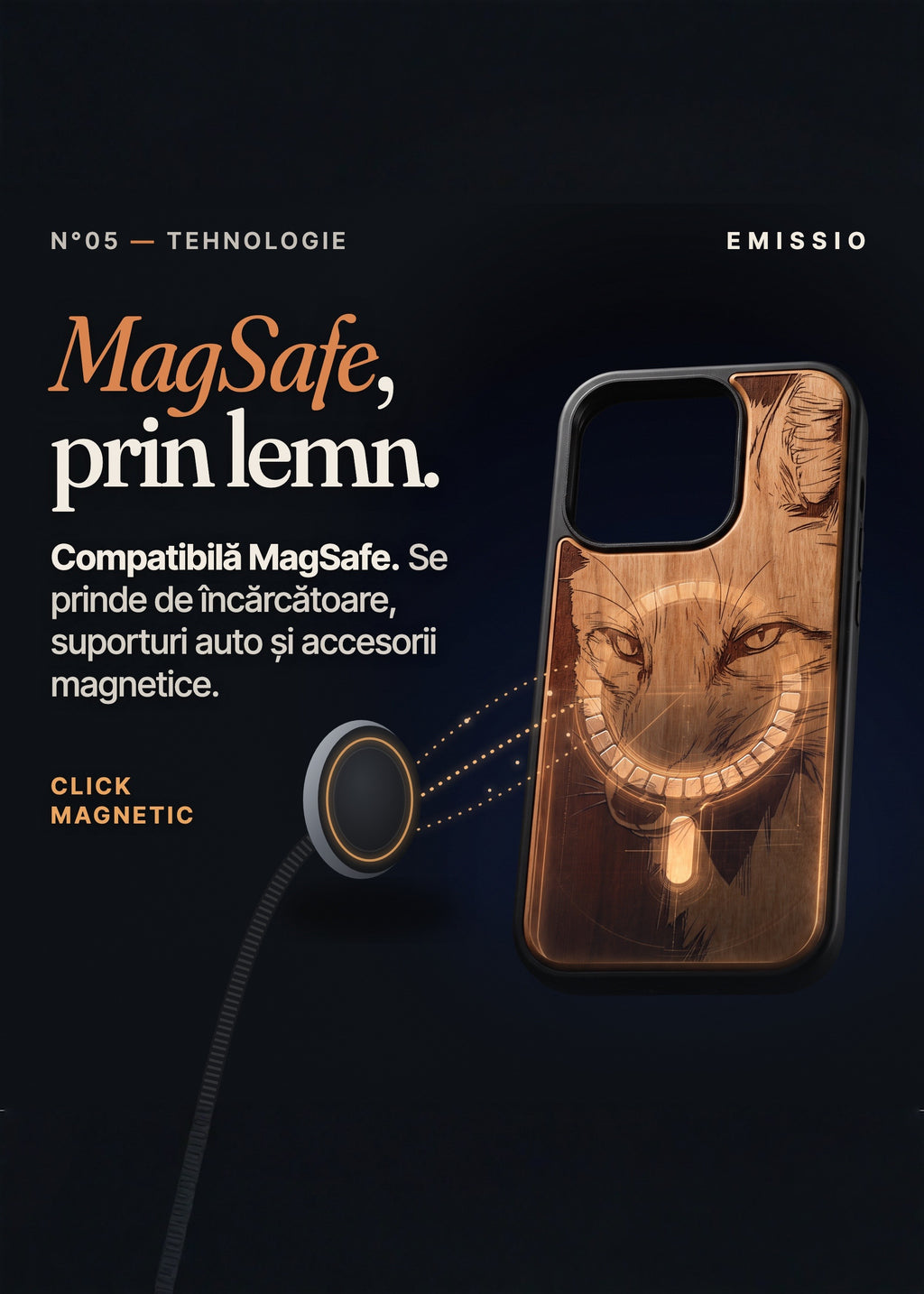 Husă din lemn compatibilă MagSafe – încărcătoare și suporturi magnetice