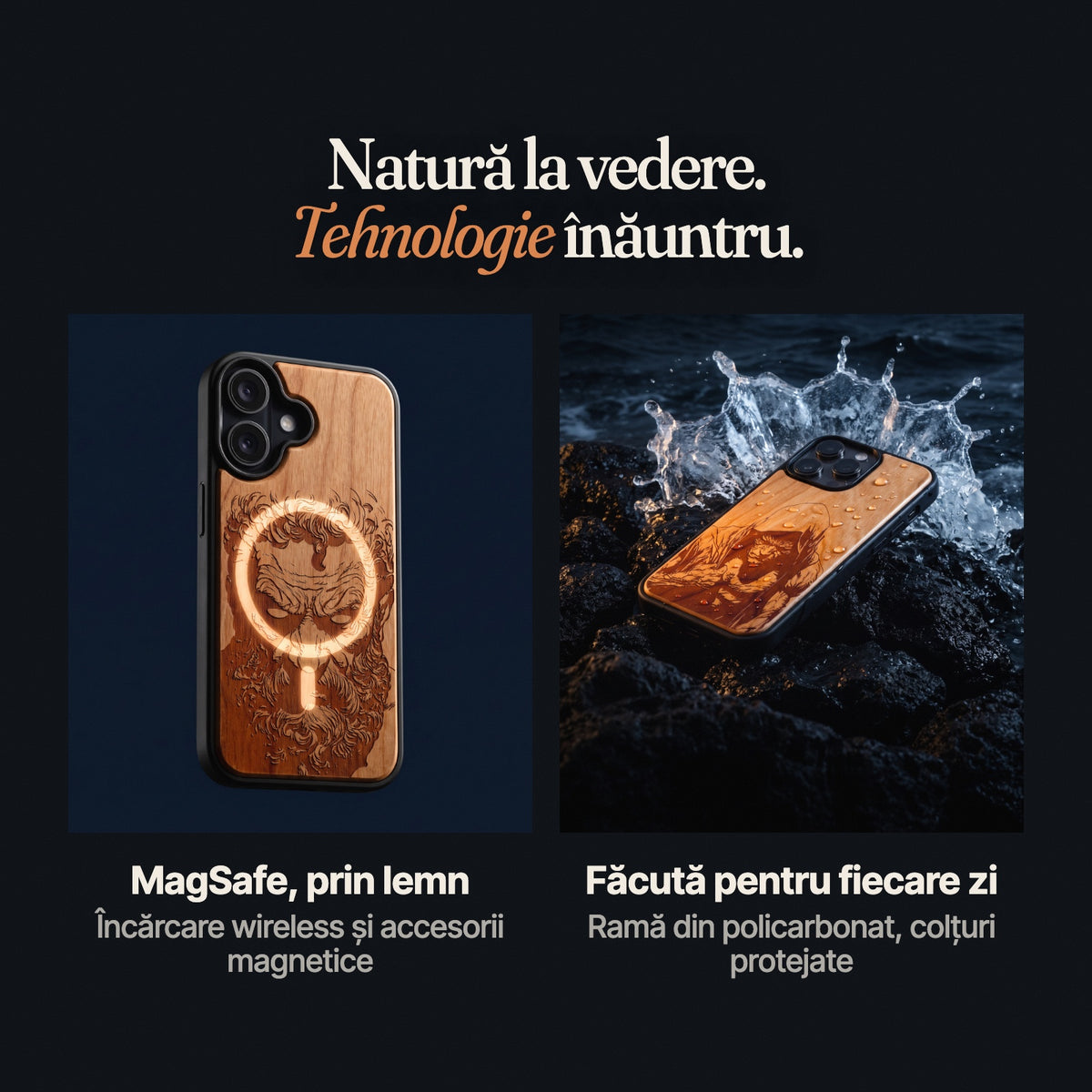 Husă din lemn compatibilă MagSafe, rezistentă pentru fiecare zi