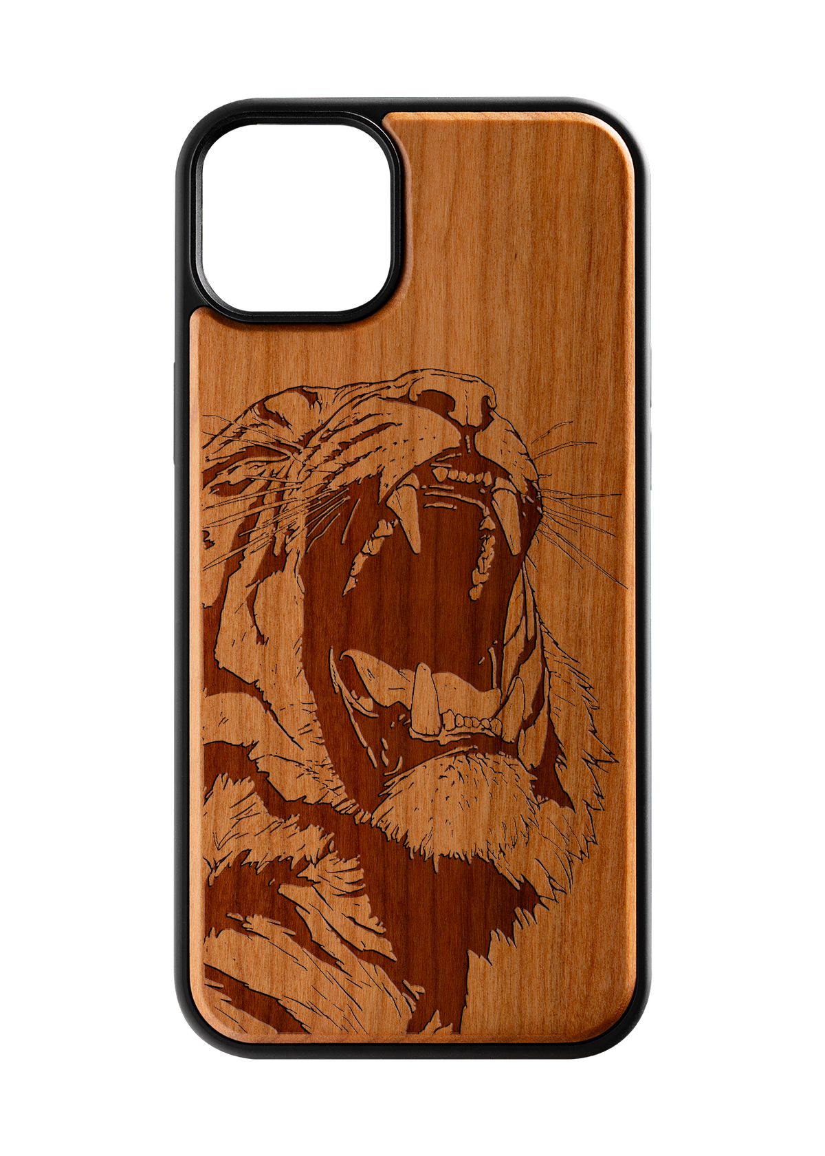 Husă iPhone 14 Plus din lemn gravat, model Roar