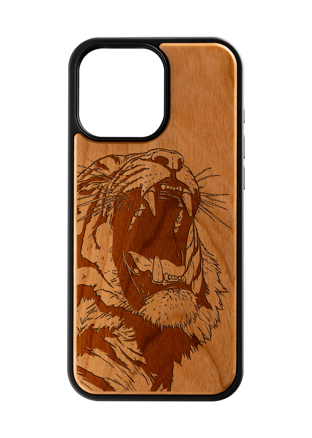 Husă iPhone din lemn gravat laser — modelul Roar